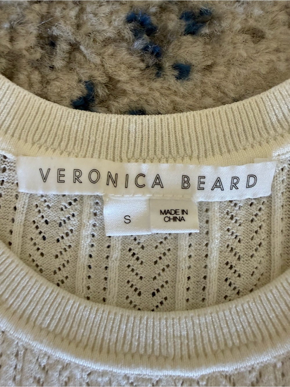 Veronica Beard Openwork Cream Knit Shell - Picture 3 of 6